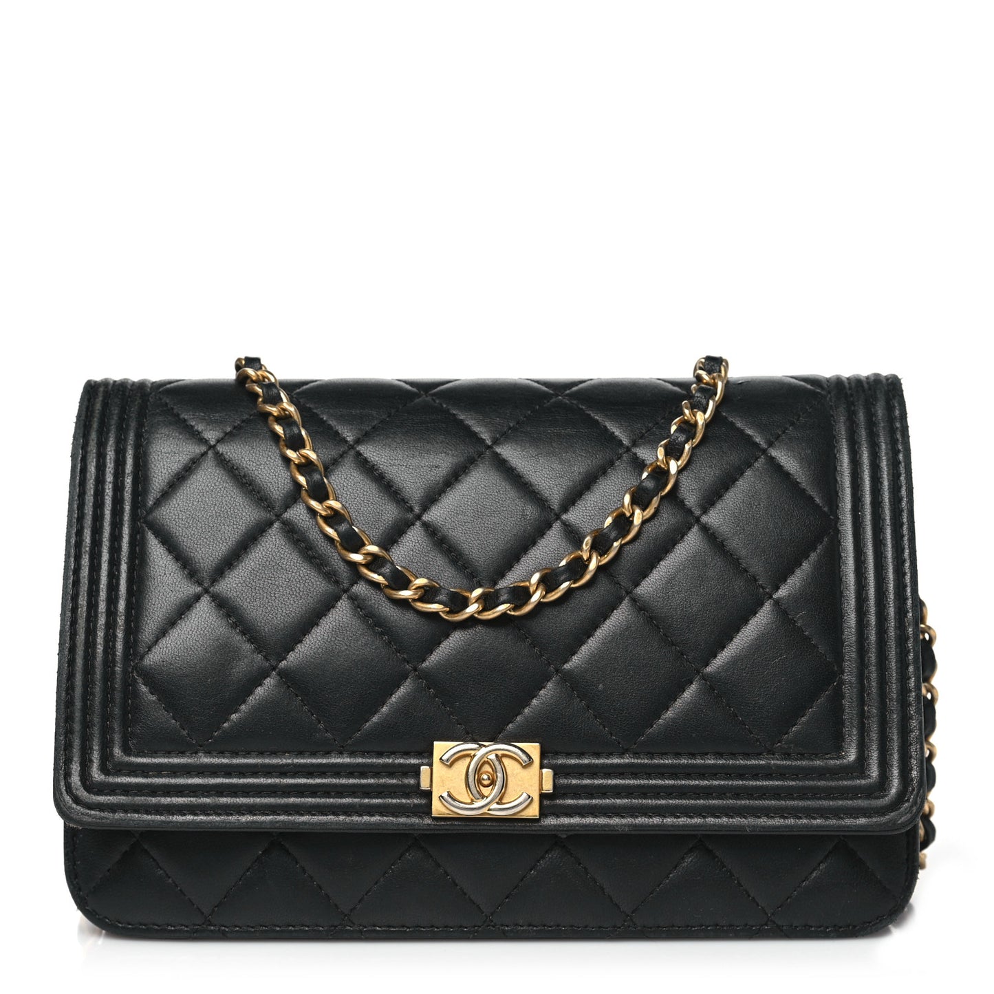 Lambskin Quilted Boy Wallet On Chain WOC Black