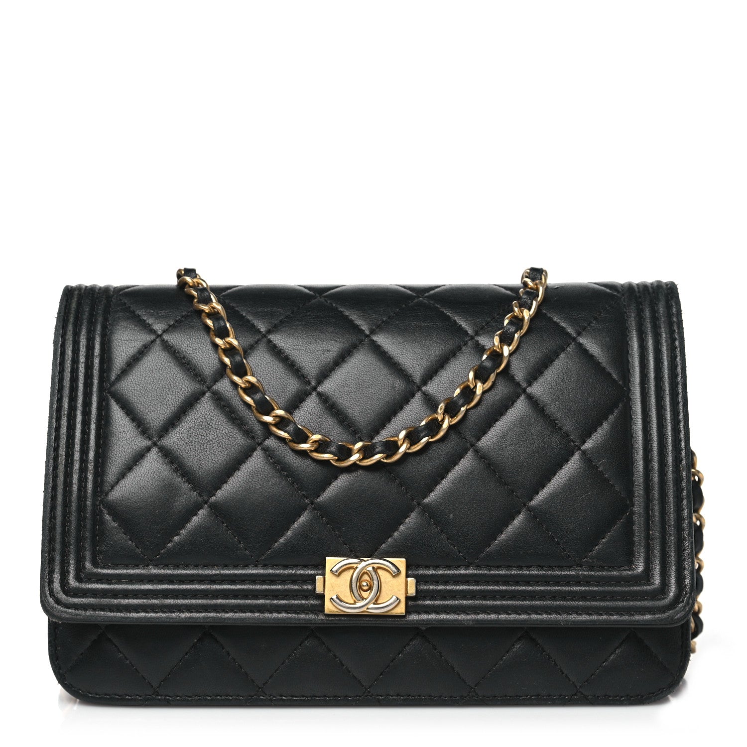Chanel Lambskin Quilted Boy Wallet On Chain WOC Black 1 of 16