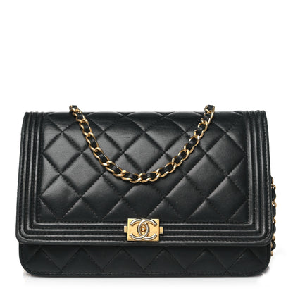 Chanel Lambskin Quilted Boy Wallet On Chain WOC Black 1 of 16
