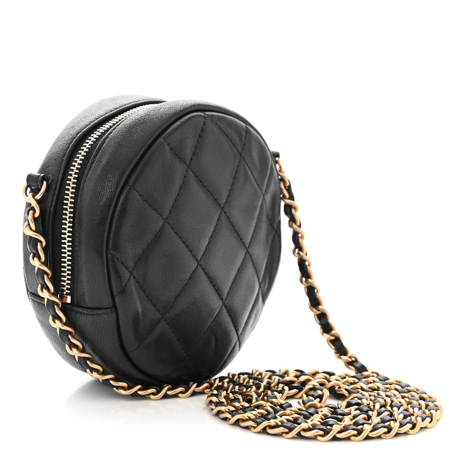 Chanel Lambskin Quilted Studded Round Clutch With Chain Black 3 of 10