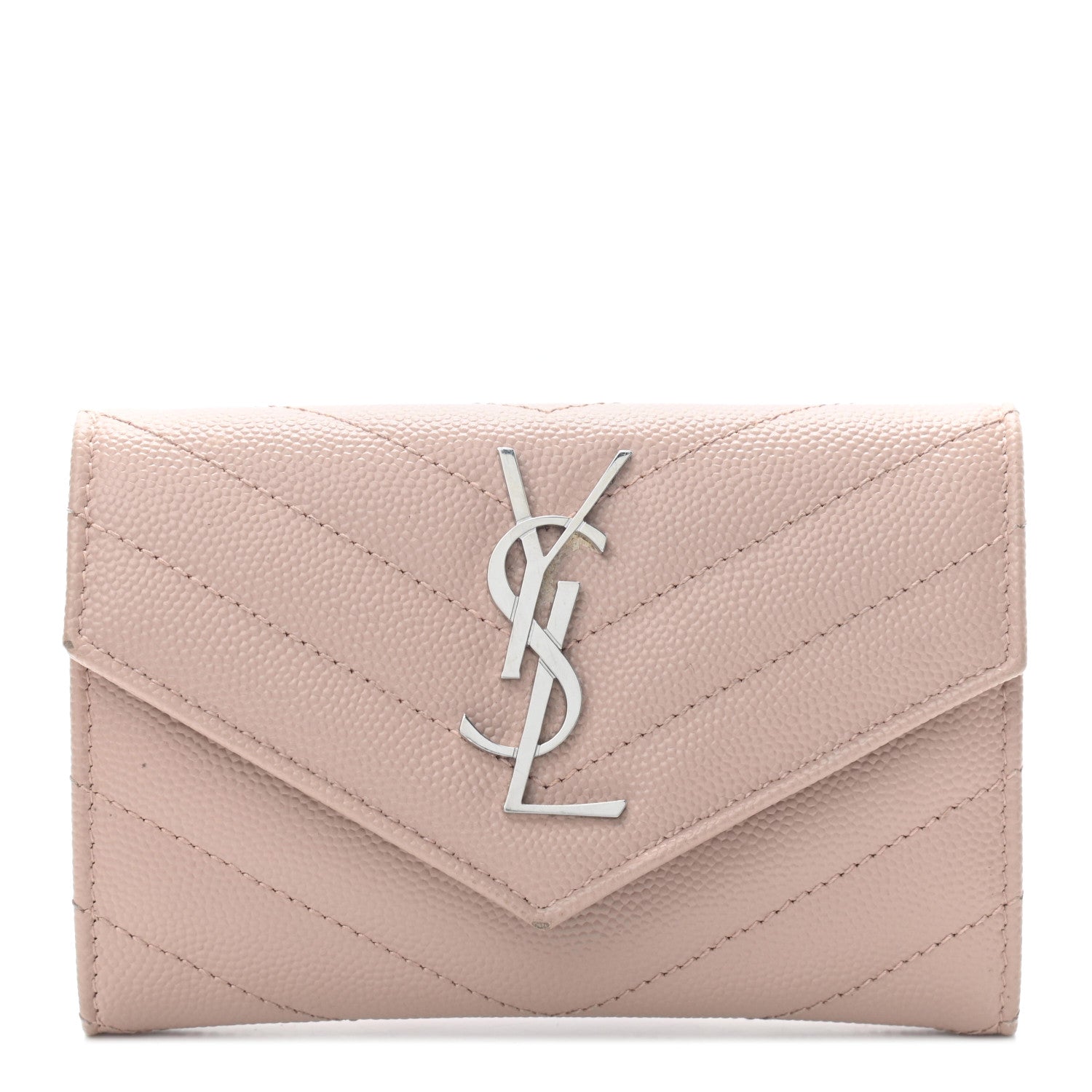 Saint Laurent Grain De Poudre Matelasse Chevron Small Monogram Envelope Wallet Blush 1 of 7