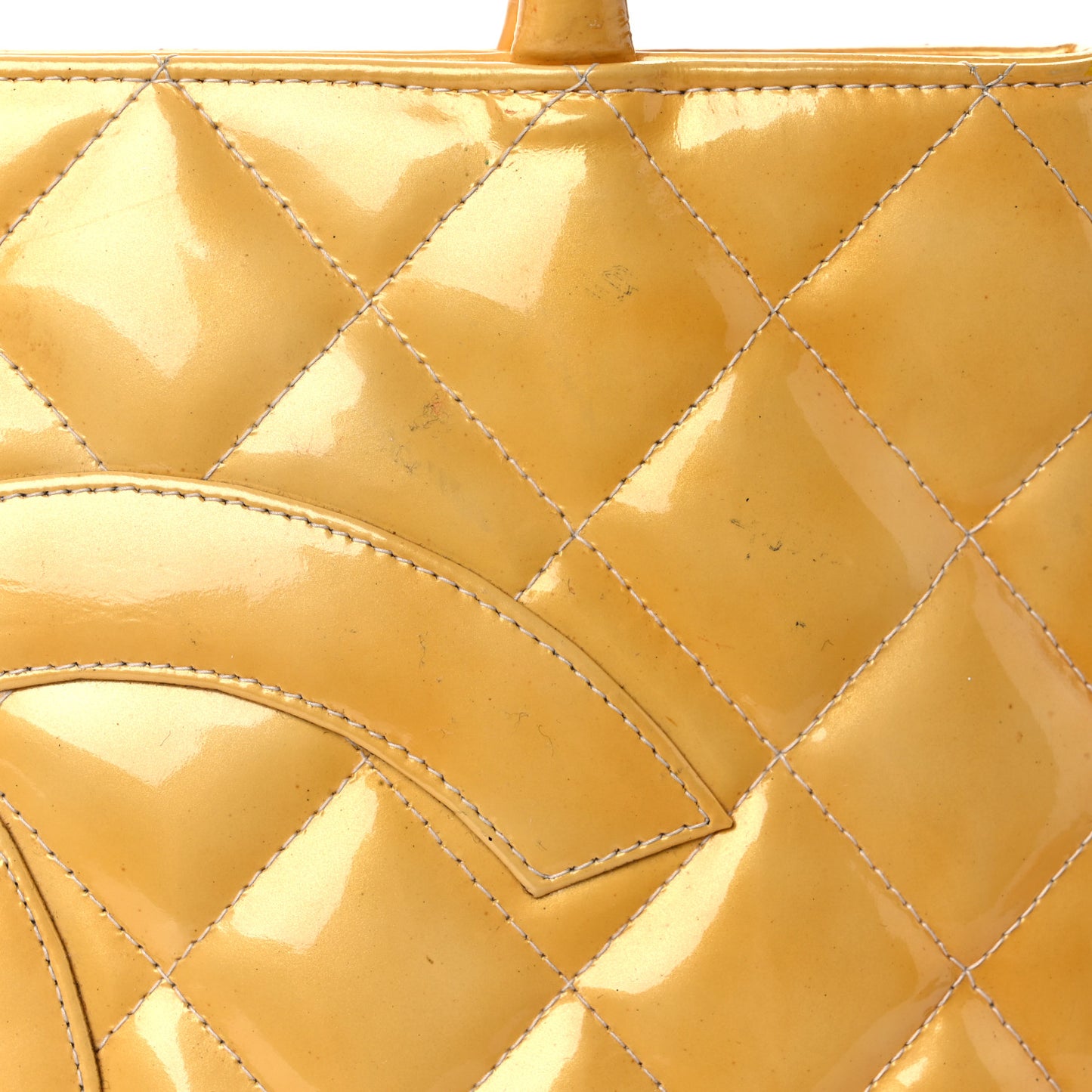 Patent Quilted Medallion Tote Yellow