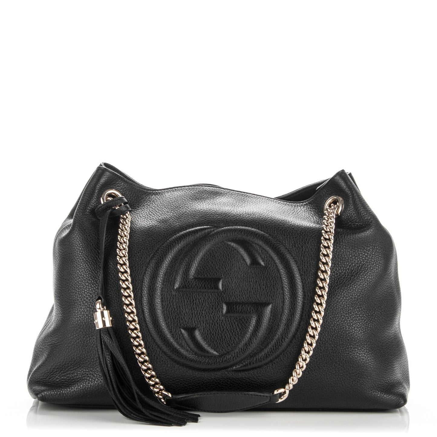 Pebbled Calfskin Medium Soho Chain Shoulder Bag Black