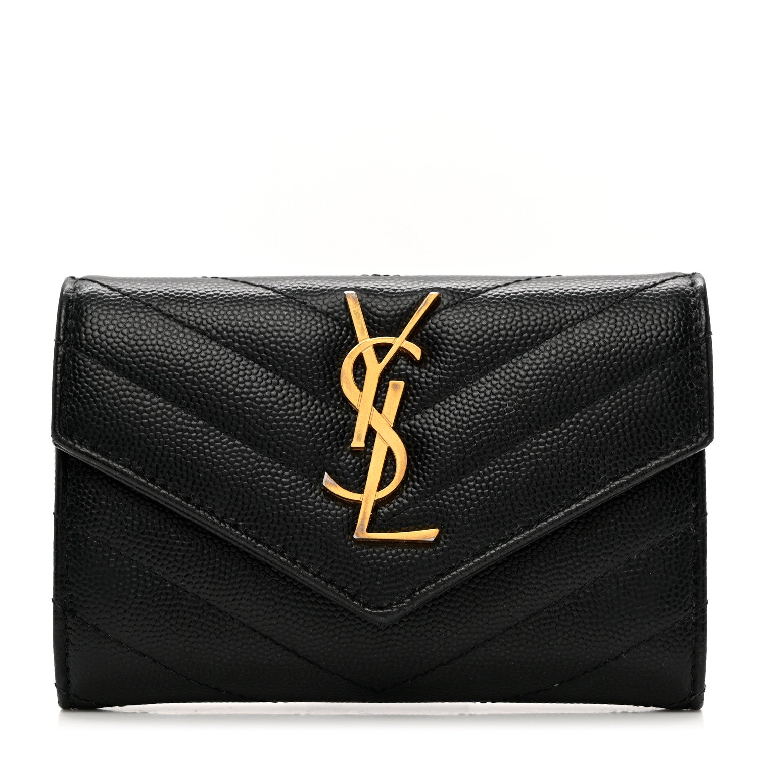 Saint Laurent Grain De Poudre Matelasse Chevron Small Monogram Envelope Wallet Black 1 of 8