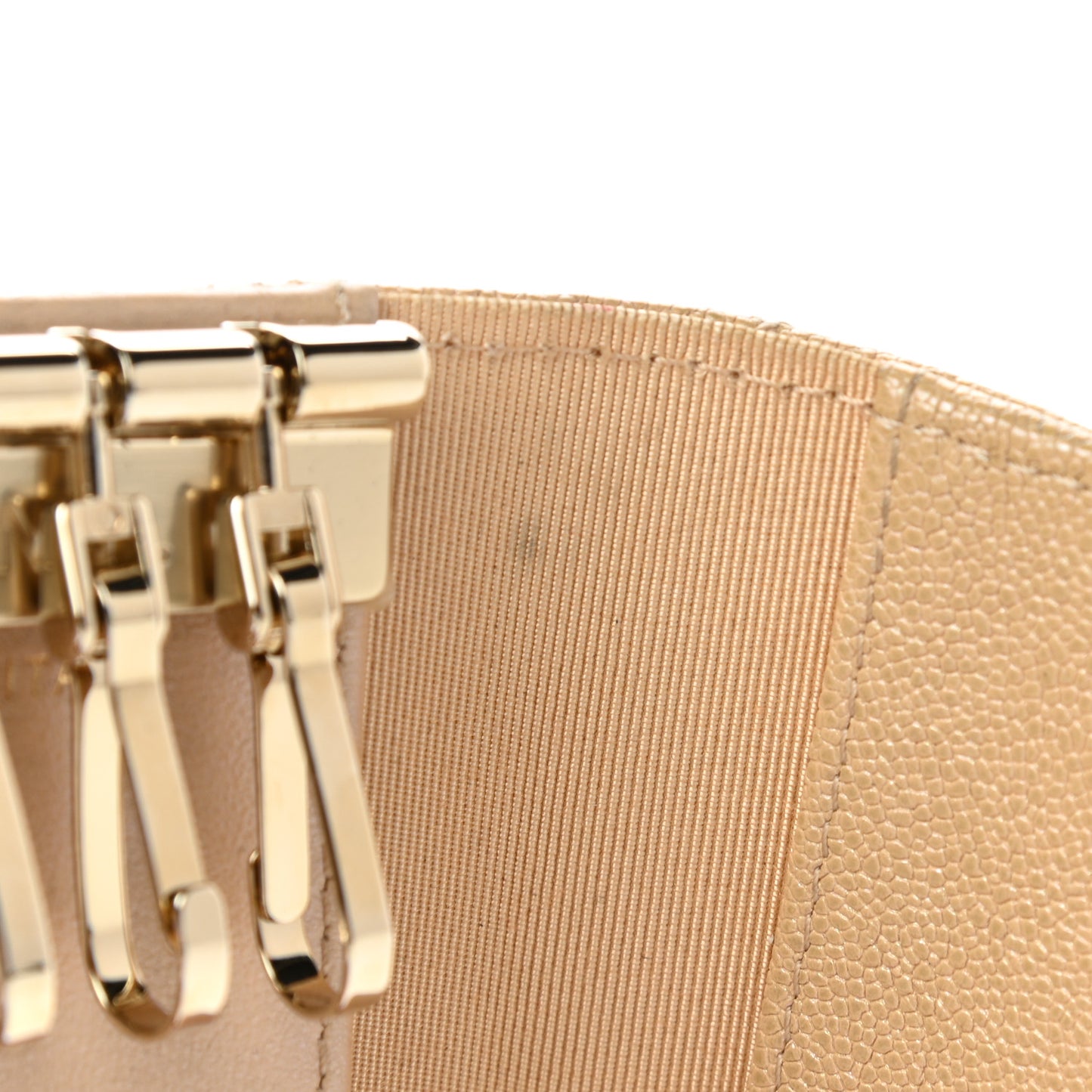 Iridescent Caviar Quilted Classic 4 Key Holder Wallet Beige