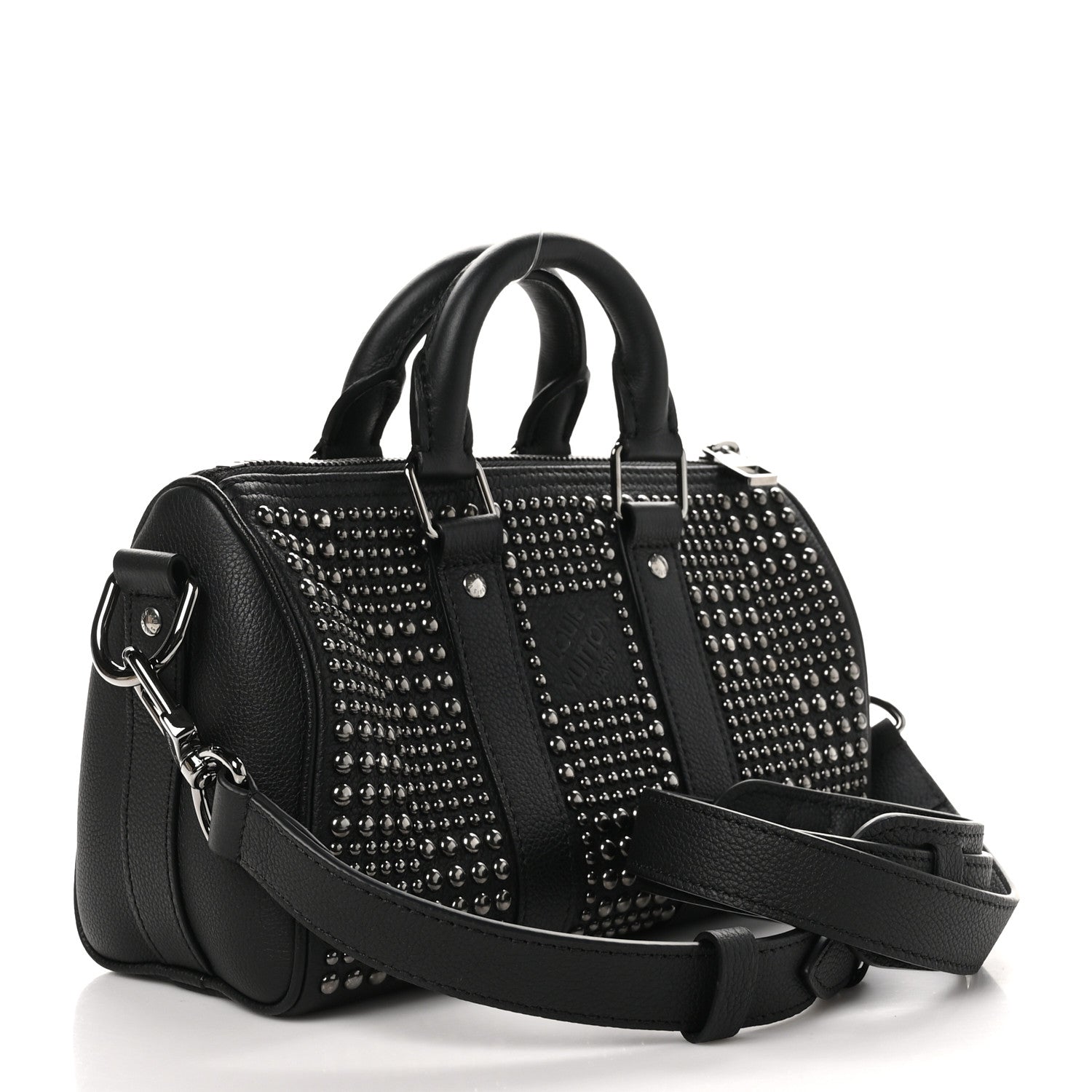 Louis Vuitton Calfskin Damier Studded Keepall Bandouliere 25 Black 3 of 9