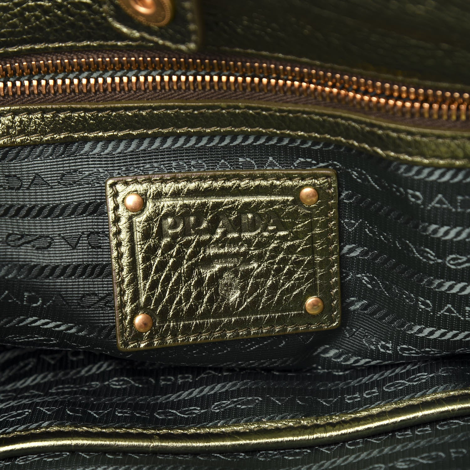 Prada Metallic Vitello Daino Shopping Tote Green 5 of 9