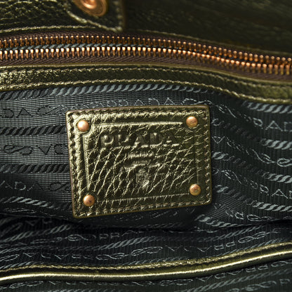 Prada Metallic Vitello Daino Shopping Tote Green 5 of 9