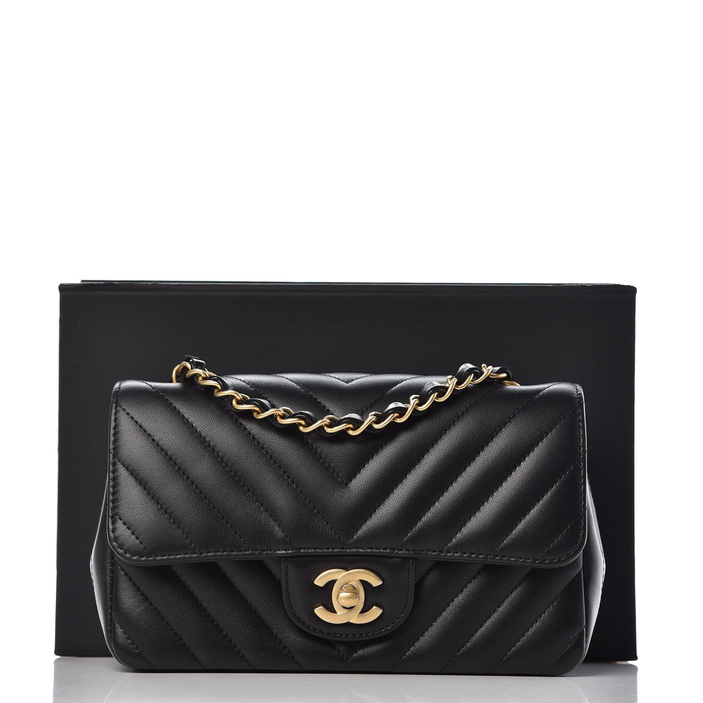 Lambskin Chevron Quilted Mini Rectangular Flap Black