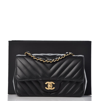 Chanel Lambskin Chevron Quilted Mini Rectangular Flap Black 8 of 8