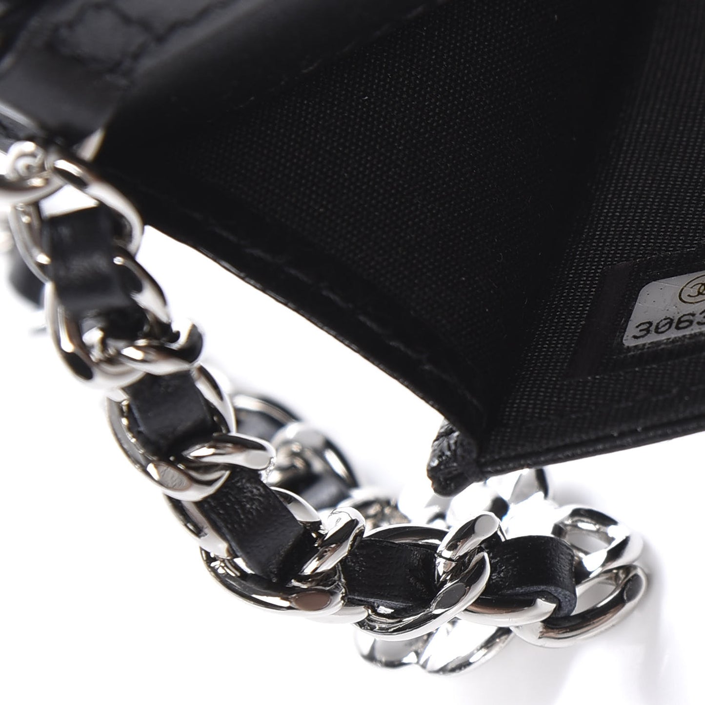 Caviar Camellia Embossed Chain Belt Bag Black