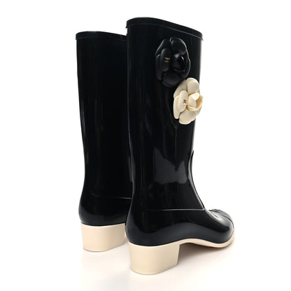 Chanel Rubber Camellia Rain Boots 38 Black 4 of 7