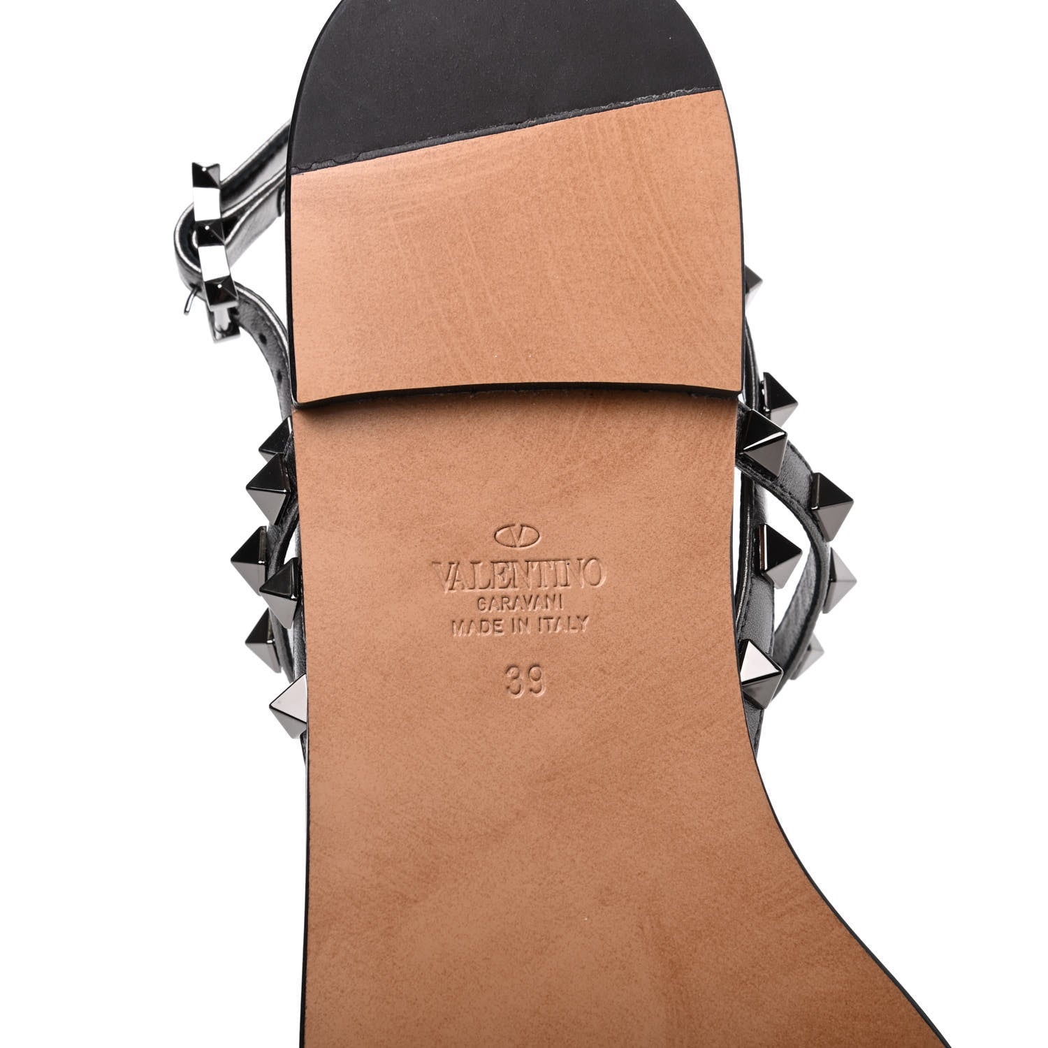 Valentino Garavani Metallic Nappa Rockstud T-Strap Slingback Flat Sandals 39 Rutenio 7 of 10