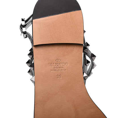 Valentino Garavani Metallic Nappa Rockstud T-Strap Slingback Flat Sandals 39 Rutenio 7 of 10
