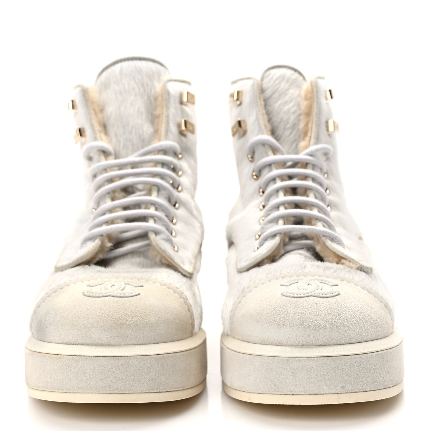 Suede Pony Hair Shearling Lace Up Combat Boots 38.5 White Black