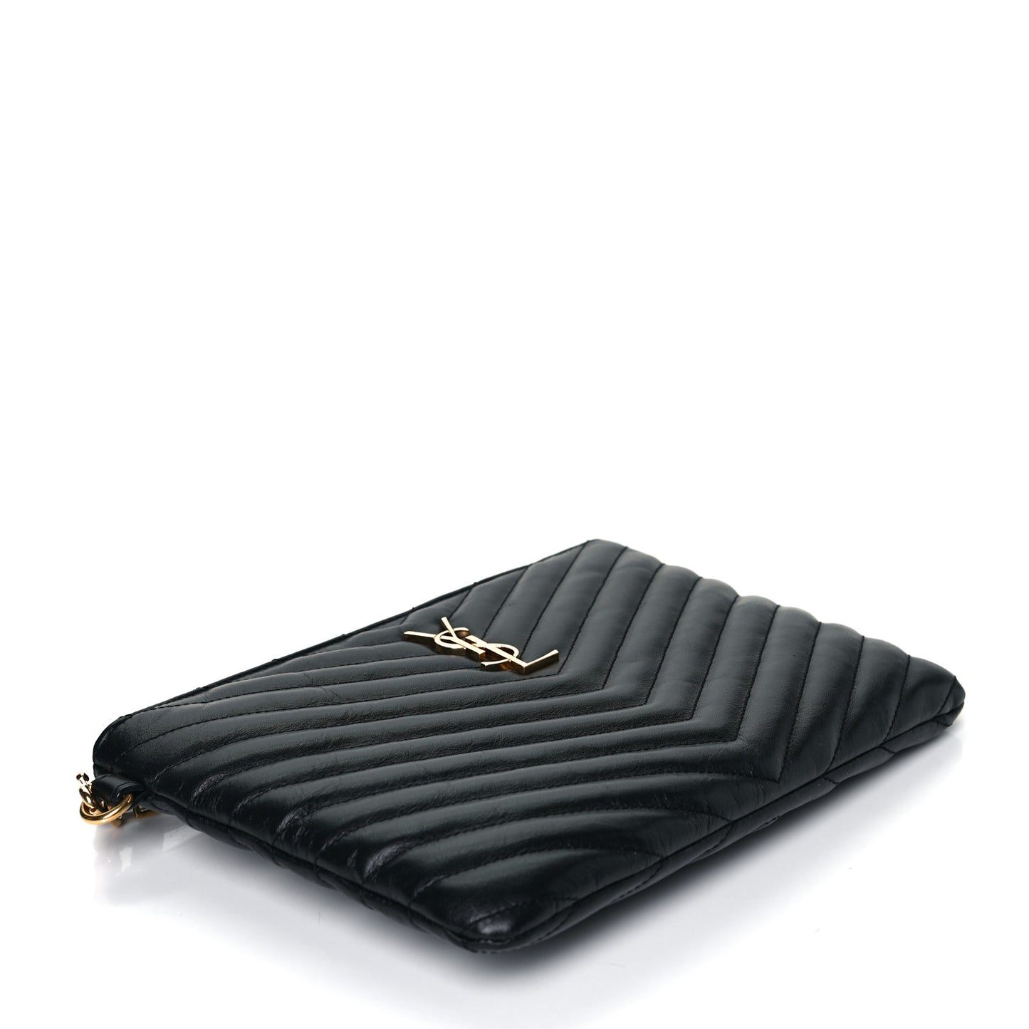 Calfskin Matelasse Chevron Monogram A5 Wristlet Black