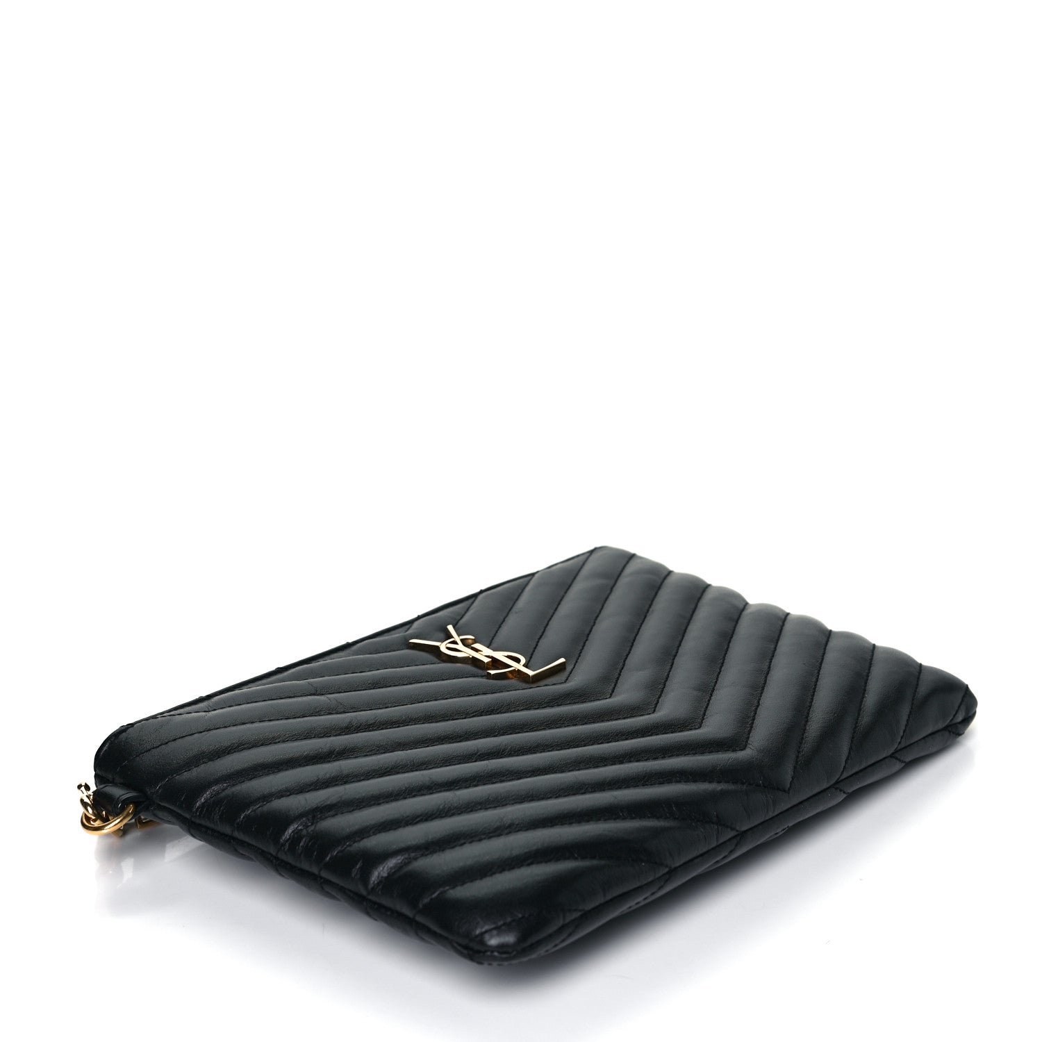 Saint Laurent Calfskin Matelasse Chevron Monogram A5 Wristlet Black 4 of 9