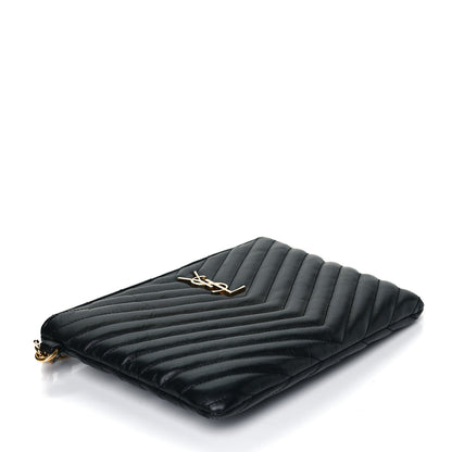 Saint Laurent Calfskin Matelasse Chevron Monogram A5 Wristlet Black 4 of 9