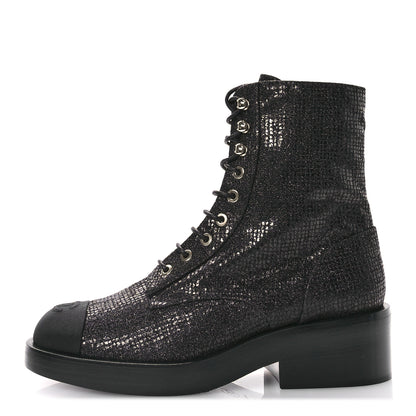 Chanel Fabric Crossgrain Cap Toe Combat Boots 38.5 Black 1 of 9