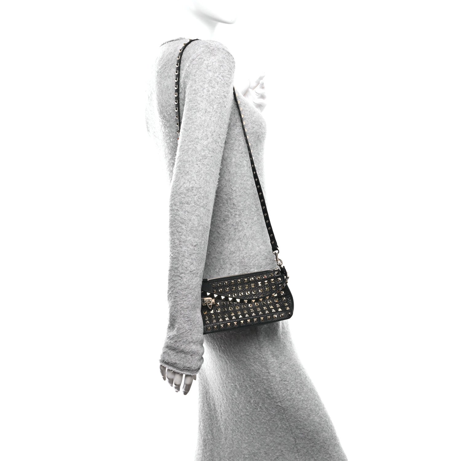 Valentino Garavani Grained Calfskin Small Rockstud All Over Crossbody Bag Black 2 of 10