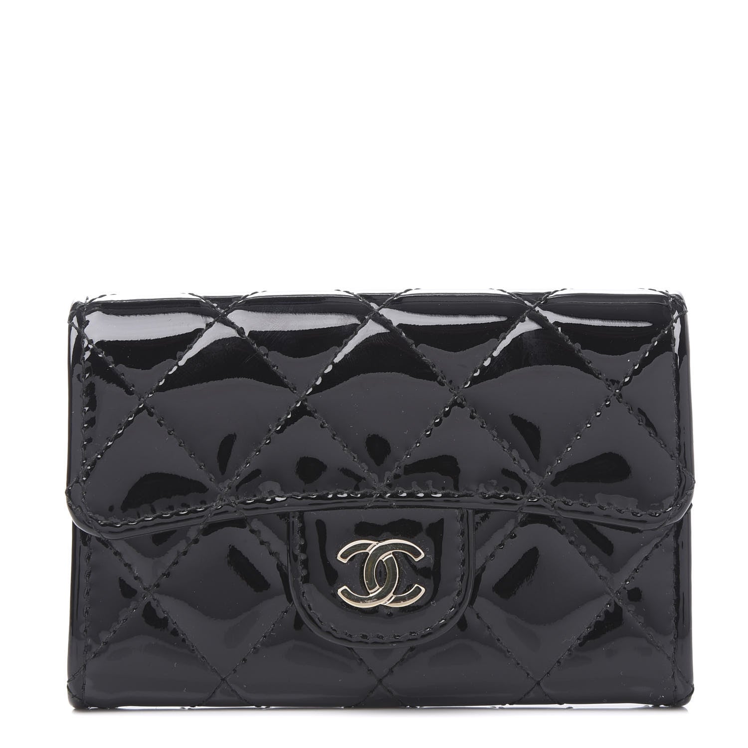 Chanel Patent Quilted Flap Card Holder Wallet Black 1 of 11