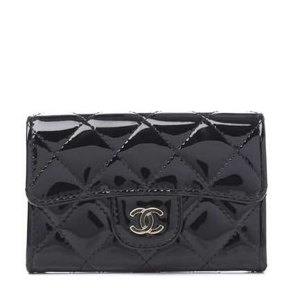 Chanel Patent Quilted Flap Card Holder Wallet Black 1 of 11