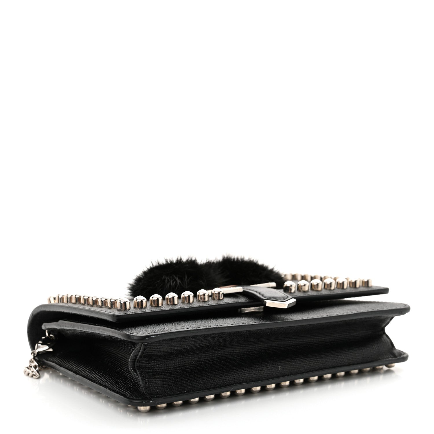 Fendi Vitello Elite Mink Fur Studded Karlito Tube Wallet on Chain Black 4 of 13