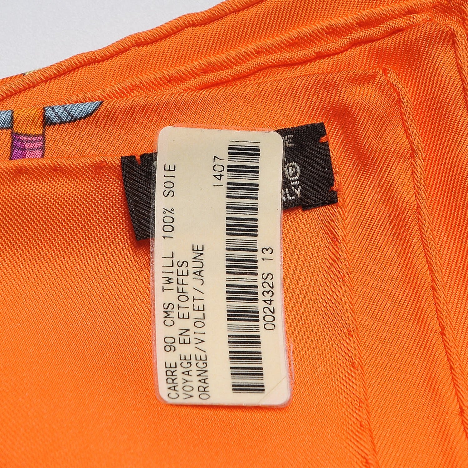 Hermes Silk Voyage En Etoffes Scarf 90 Orange Violet Jaune 7 of 7