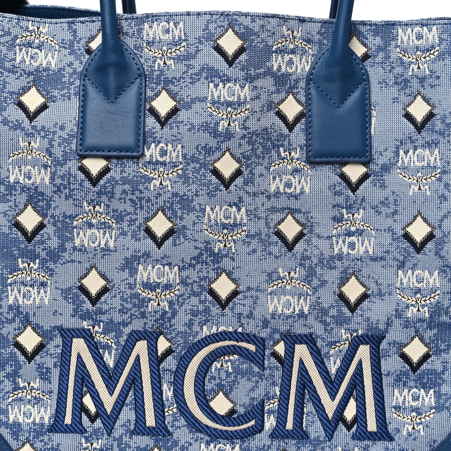 MCM Jacquard Monogram Munchen Extra Large Tote Blue 9 of 11