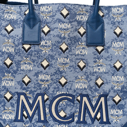 MCM Jacquard Monogram Munchen Extra Large Tote Blue 9 of 11