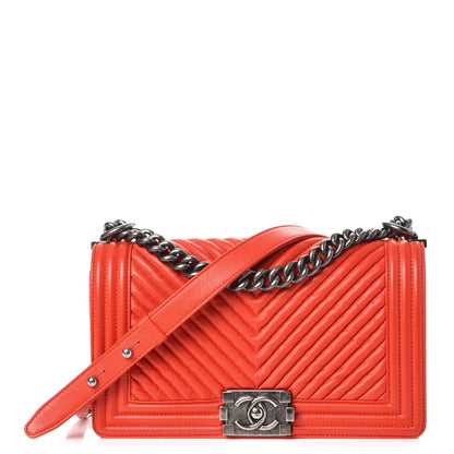 Chanel Wrinkled Lambskin Chevron Quilted Medium Boy Flap Orange 1 of 14