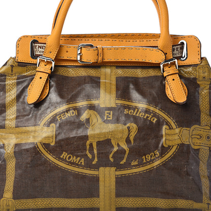 Fendi Coated Linen Calfskin Romano Selleria Villa Borghese Equestrian Satchel Ocra 12 of 12