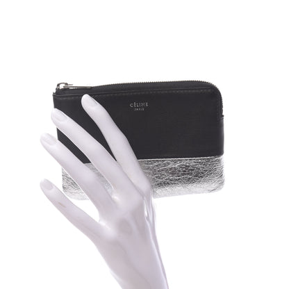 Celine Laminated Lambskin Bi-Color Solo Coin Card Case Black Silver 2 of 7
