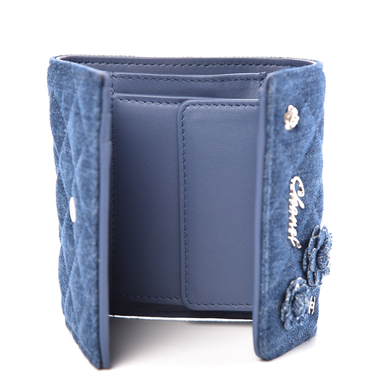 Chanel Denim Quilted Small Camellia Flap Wallet Blue 5 of 8