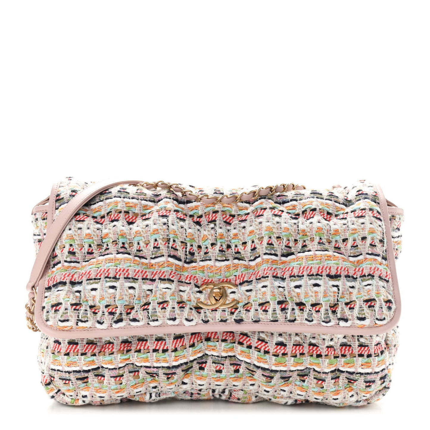 Tweed Bag Pink Flap Multicolor
