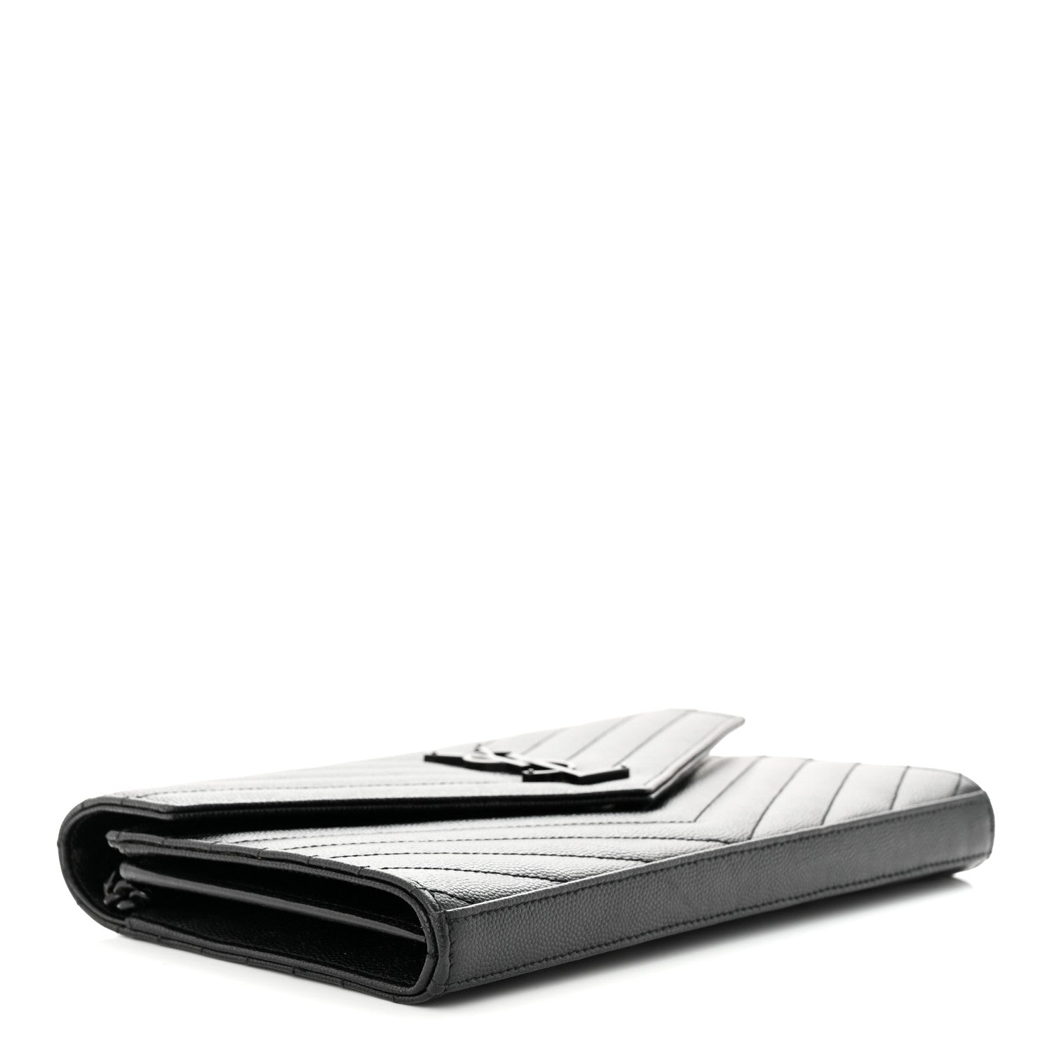 Saint Laurent Grain De Poudre Matelasse Chevron Monogram Monochrome Chain Wallet Black 4 of 11