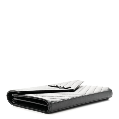 Saint Laurent Grain De Poudre Matelasse Chevron Monogram Monochrome Chain Wallet Black 4 of 11