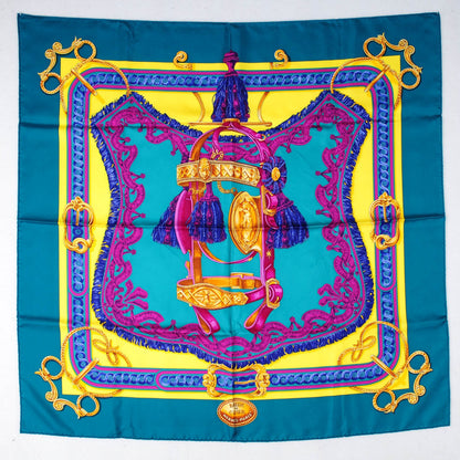 Hermes Silk Bride De Cour Scarf 90 Canard Jaune Vif Fuchsia 2 of 5