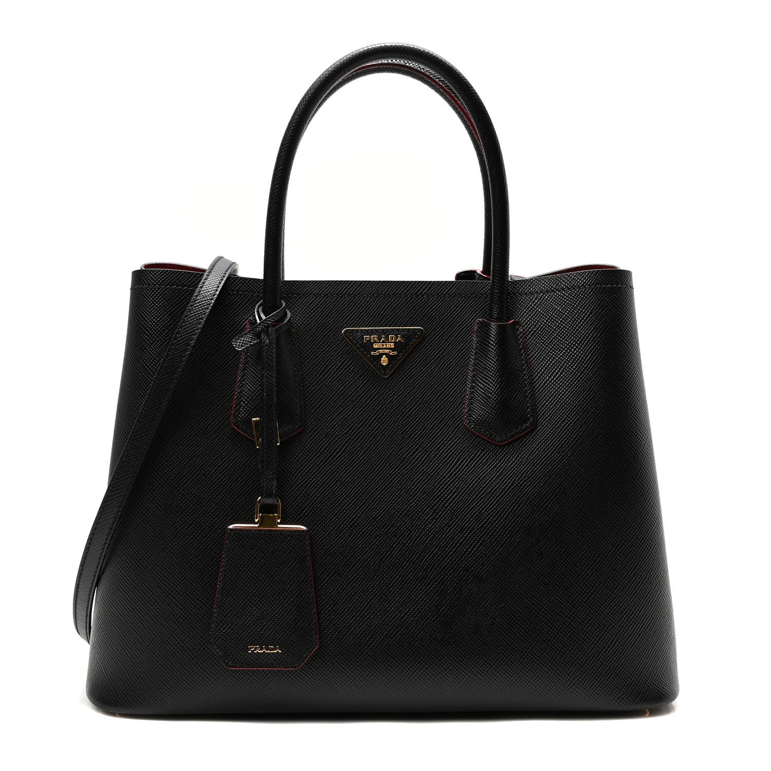 Prada Saffiano Cuir Medium Double Bag Black Fuoco 1 of 9
