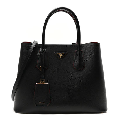 Prada Saffiano Cuir Medium Double Bag Black Fuoco 1 of 9
