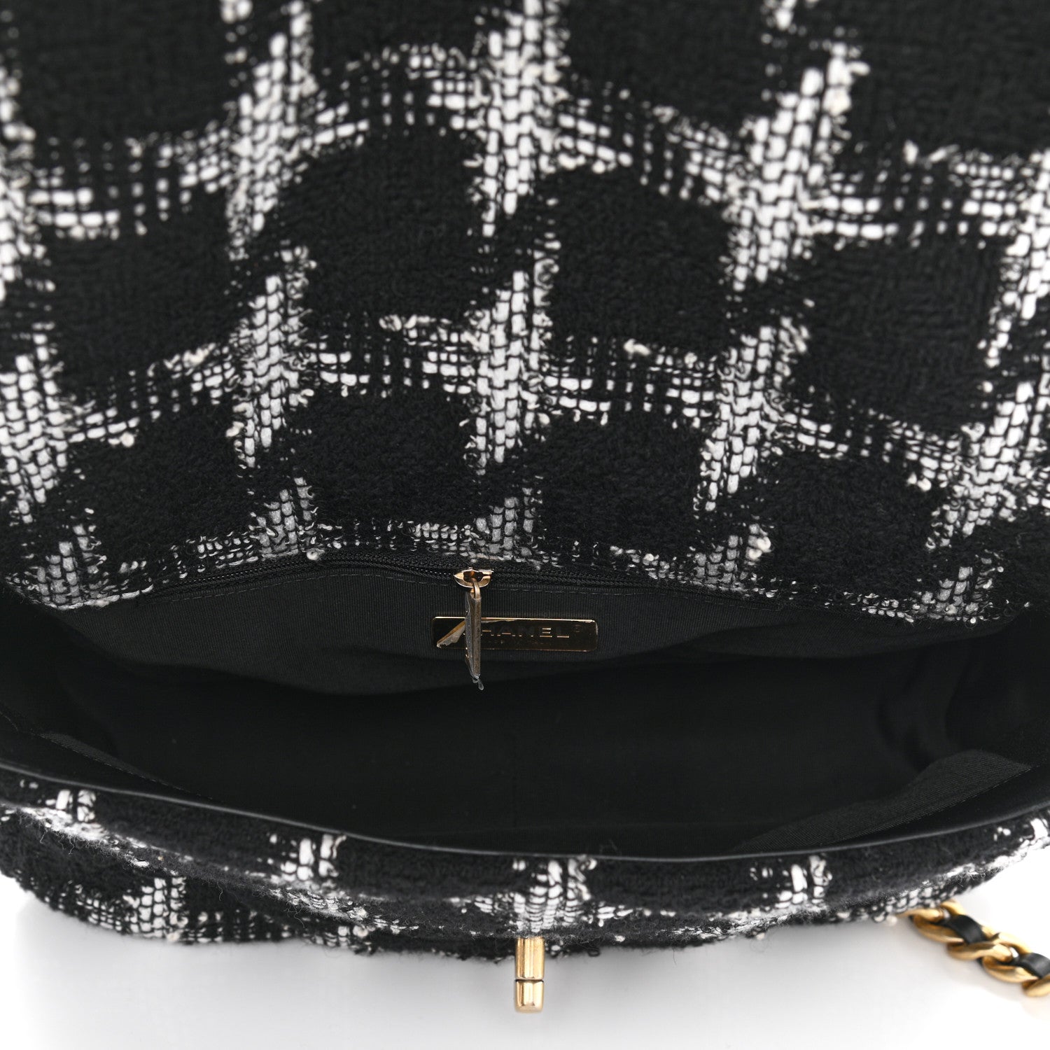 Chanel Tweed Quilted Large Chanel 19 Flap Black White 4 of 10