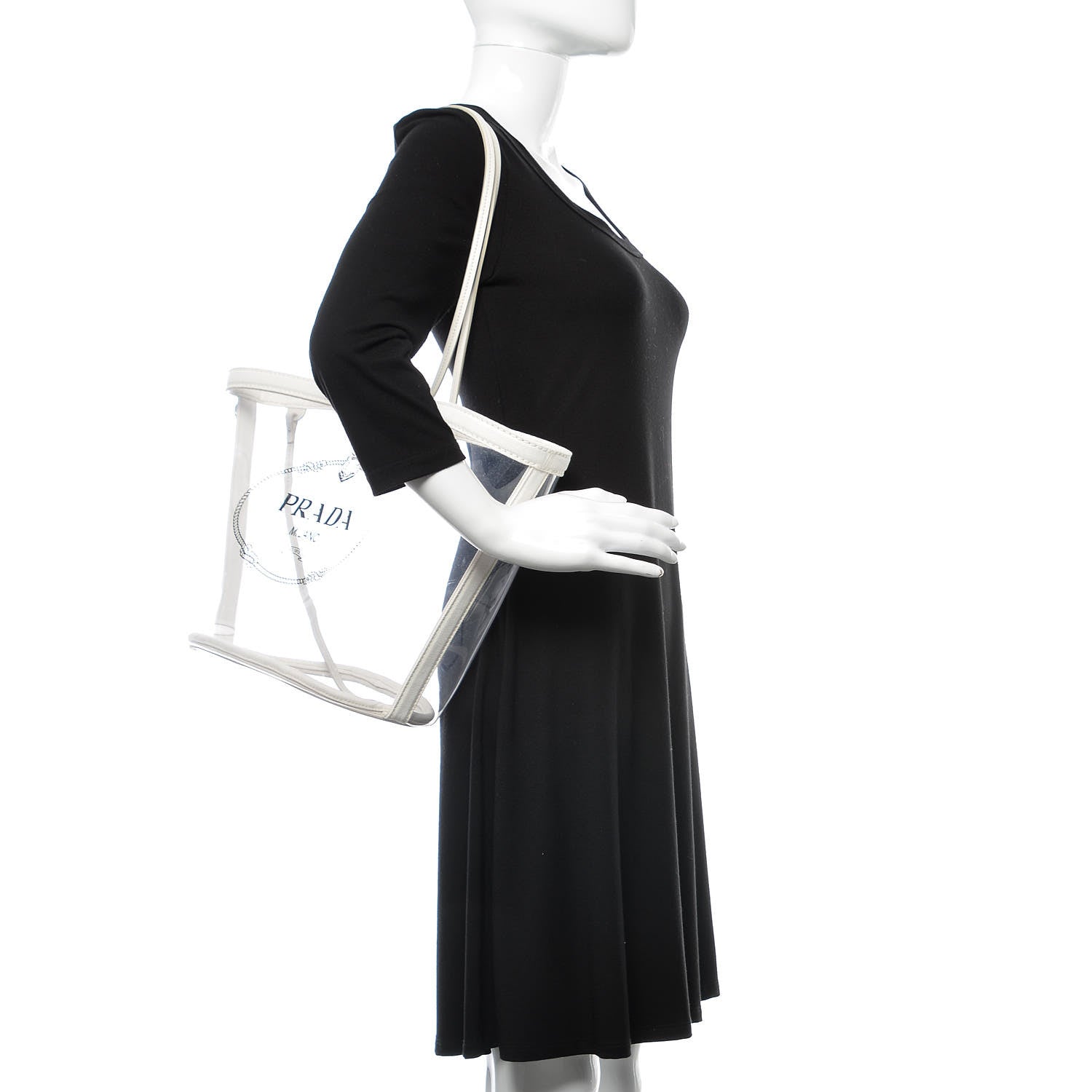 Prada Plexiglass Calfskin Small Shopper Tote White 2 of 12