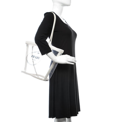 Prada Plexiglass Calfskin Small Shopper Tote White 2 of 12