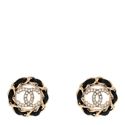 Chanel Crystal Lambskin Chain CC Stud Earrings Black Gold 1 of 5