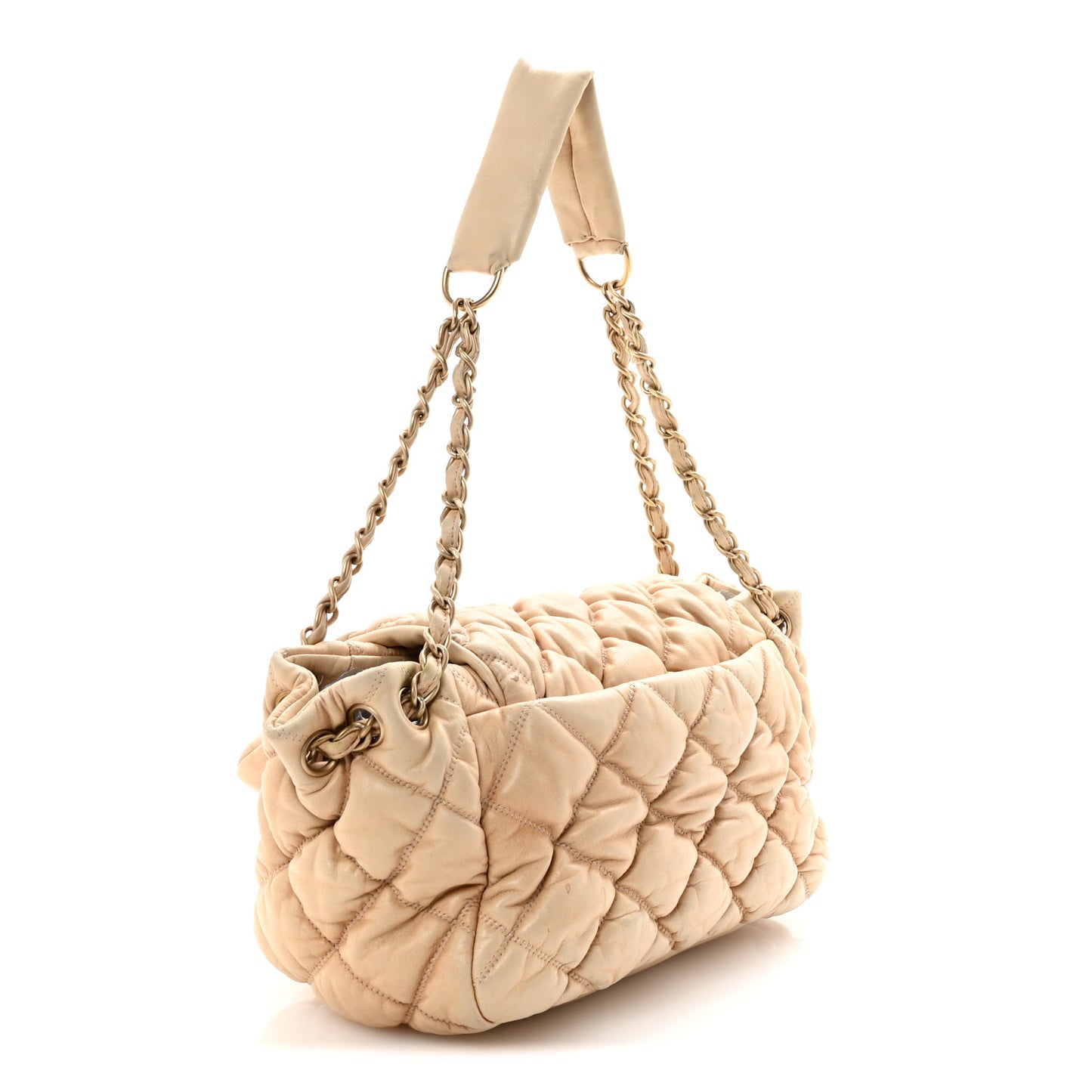 Lambskin Bubble Quilt Accordion Flap Beige