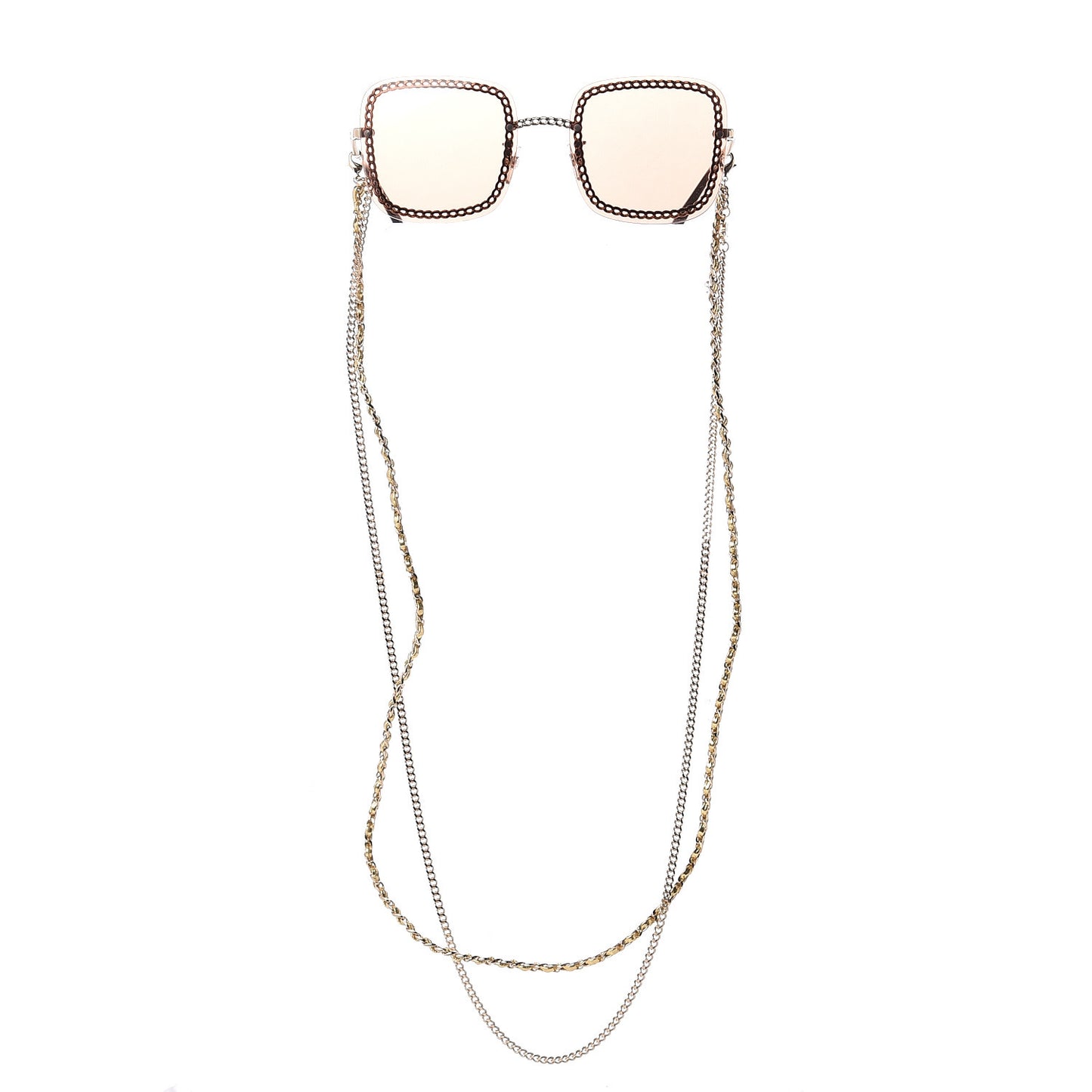 Metal Removable Chain Square Sunglasses 4244 Light Brown