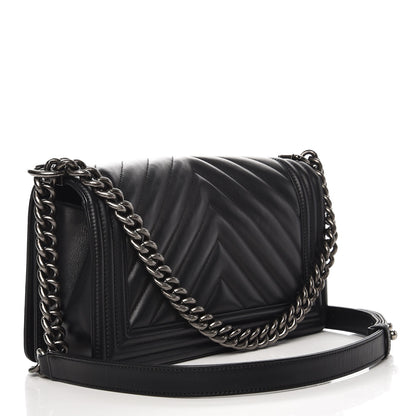 Chanel Calfskin Chevron Quilted Medium Boy Flap Black 3 of 9