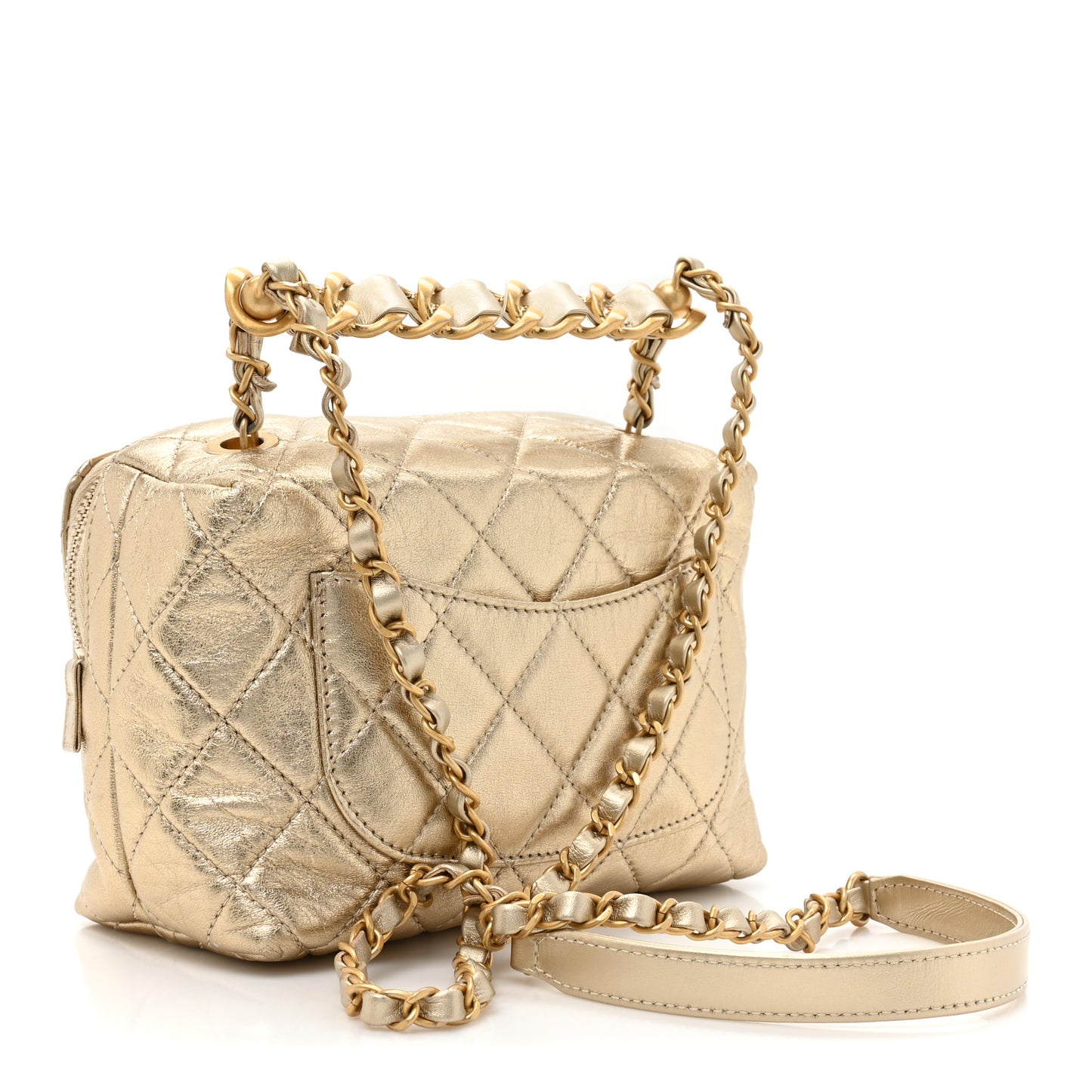Metallic Lambskin Quilted Mini Bowling Bag Gold