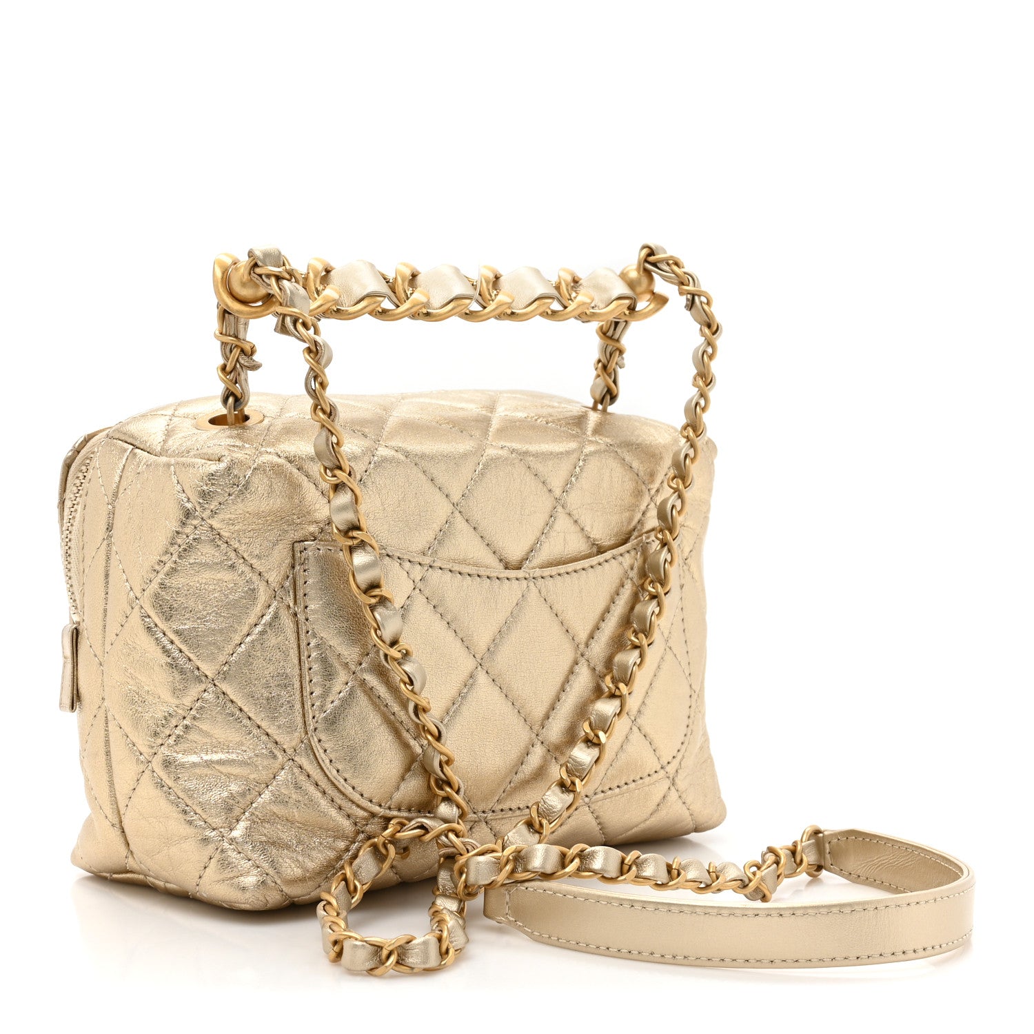 Chanel Metallic Lambskin Quilted Mini Bowling Bag Gold 3 of 11