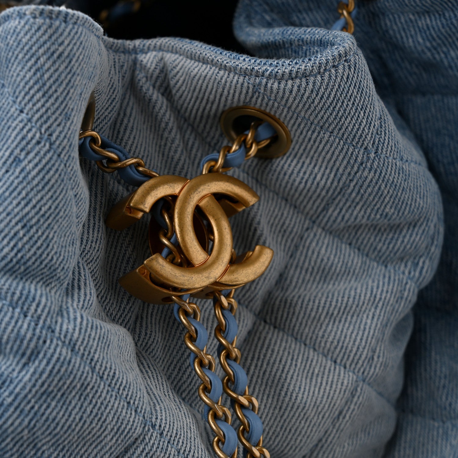 Chanel Washed Denim Quilted Medium Chanel 25 Handbag Blue 12 of 13